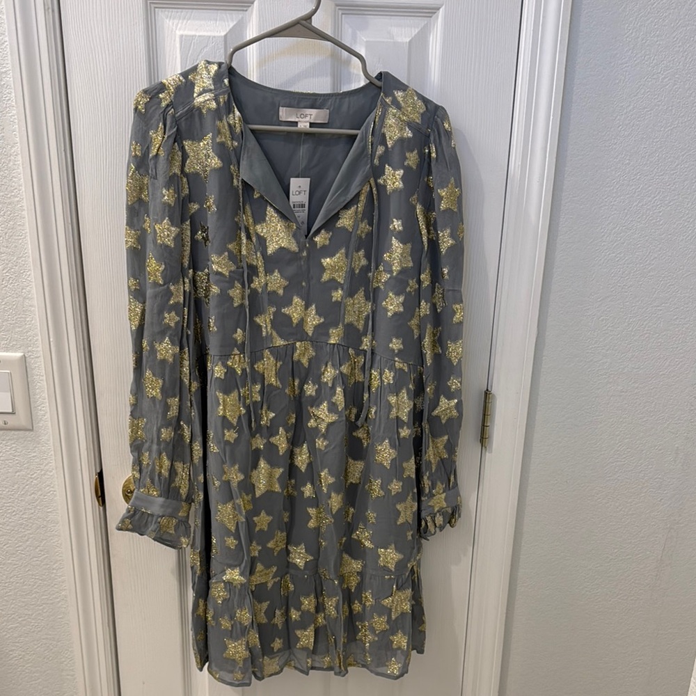 LOFT Gray Dress with Gold Star Design